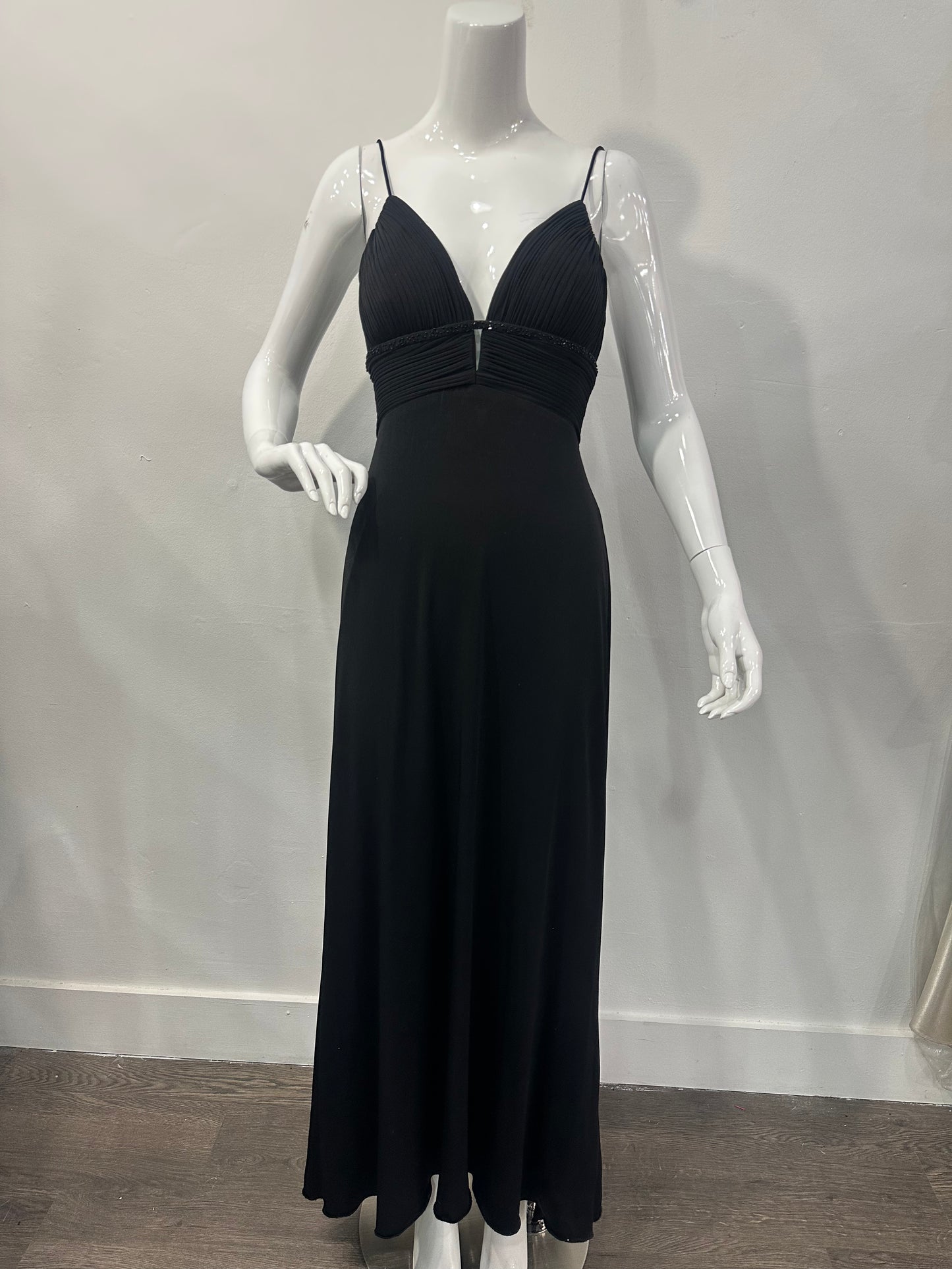 Dusk Collection Beaded Ruched V-Neck Sleeveless Maxi Dress Black Women's Size 6