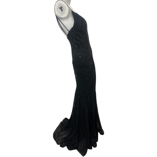 Ladivine By Cinderella Divine CR844 Black Sequin Slit Mermaid Maxi Dress