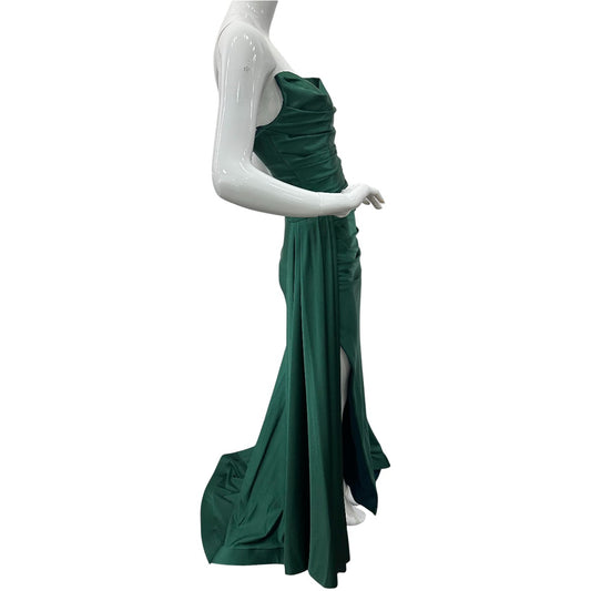 Jessica Angel Green Strapless Ruched Maxi Prom Gown Dress