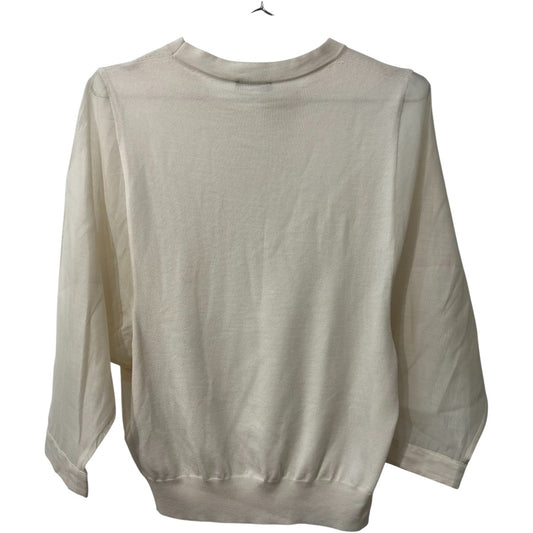 Peserico White Cotton Blend Knit Crew Neck 3/4 Sleeve Sweater Women's