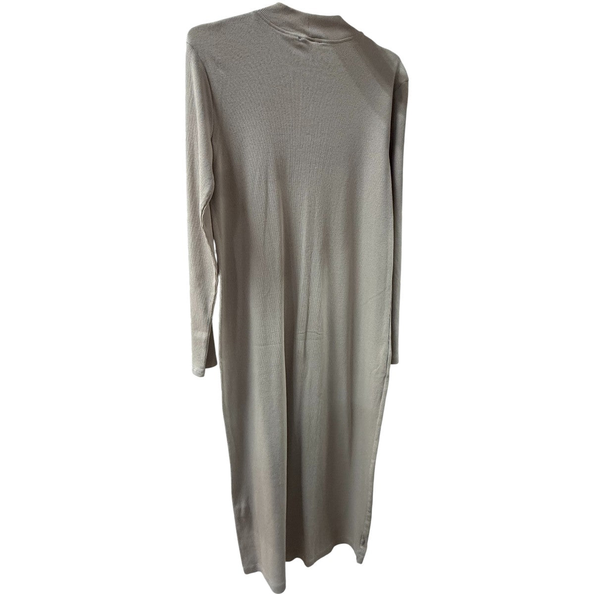 Zara Beige Ruched High Neck Ribbed Longsleeves Midi Dress