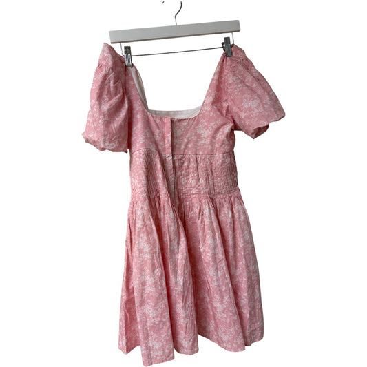 Krewe Du Q Pink Patmos Floral Print Square Neck Pleated A-line Mini Dress