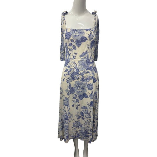 Reformation Lucerne Twilight Floral Print Ruched Midi Dress Women's