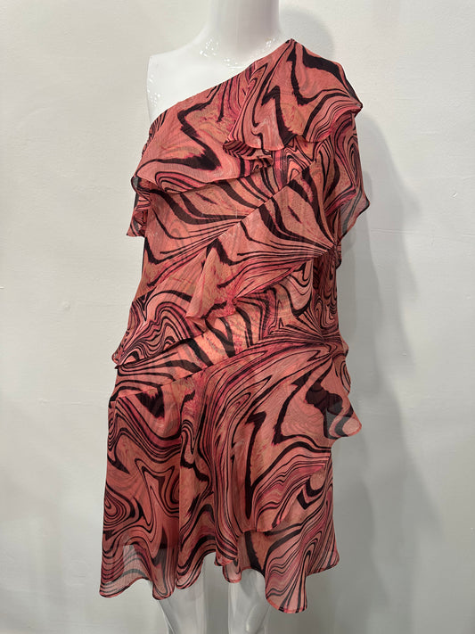 Misa Los Angeles Selena Ruffle Tiered One-Shoulder Mini Dress Pink Size XS