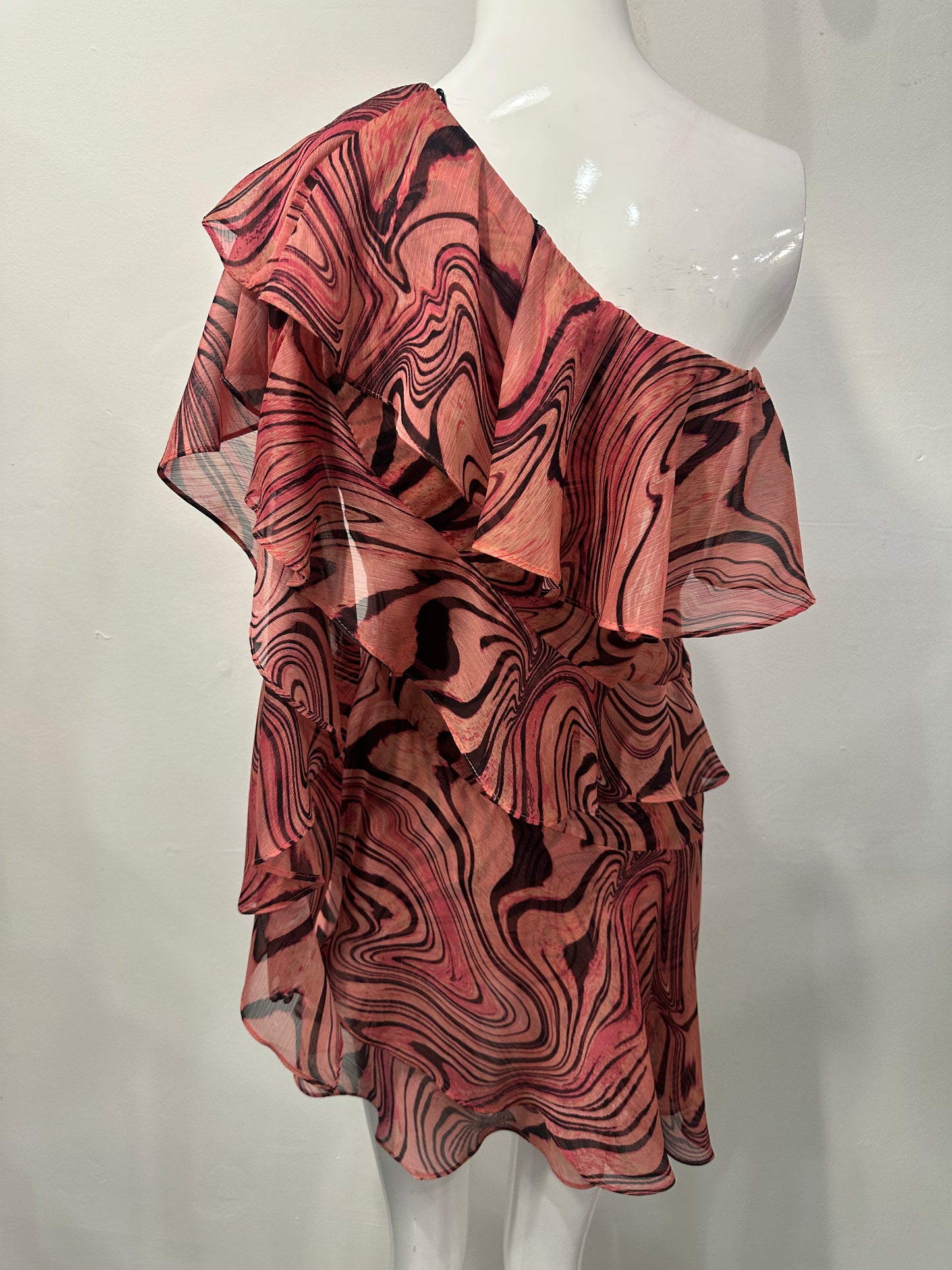 Misa Los Angeles Selena Ruffle Tiered One-Shoulder Mini Dress Pink Size XS