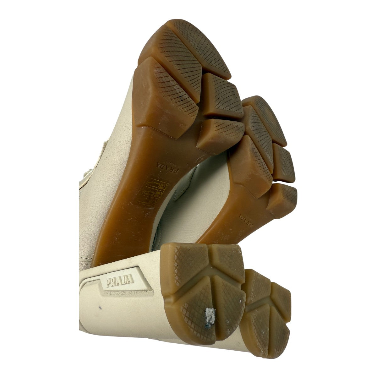 Prada Vanilla Leather and Neoprene Lace Up Combat Platform Boots