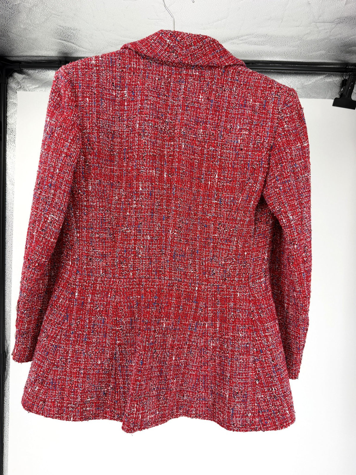 Chanel Red Tweed Blazer Pearl CC Buttons FR34