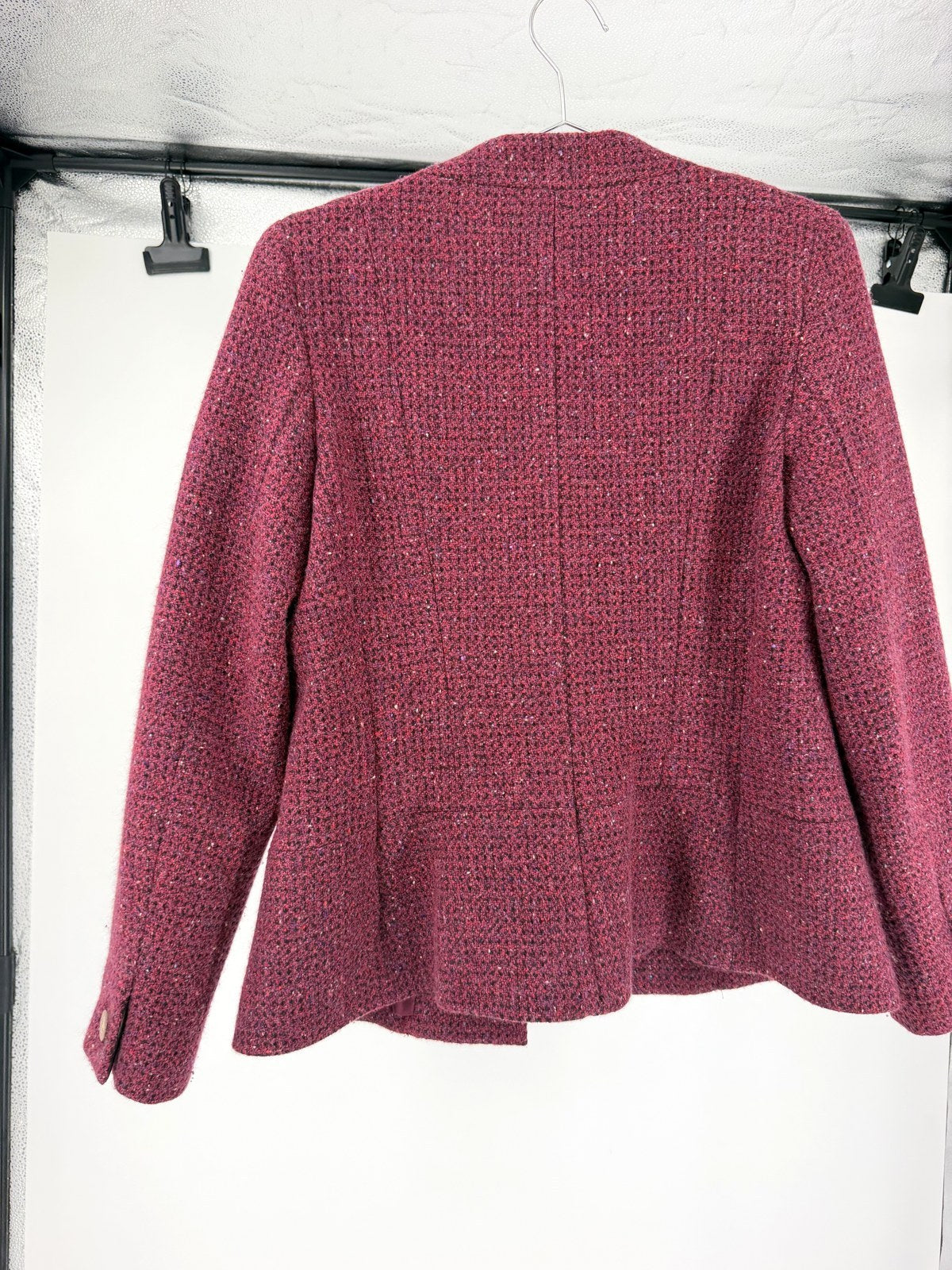 Chanel Burgundy Tweed Jacket Camellia Lining FR40
