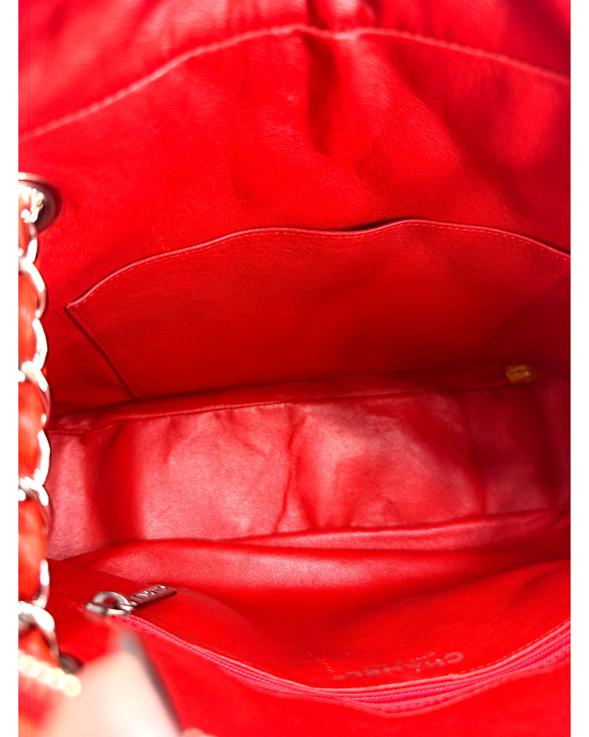 Chanel Quilted Lambskin Bowling Bag Red Chain Shoulder Bag