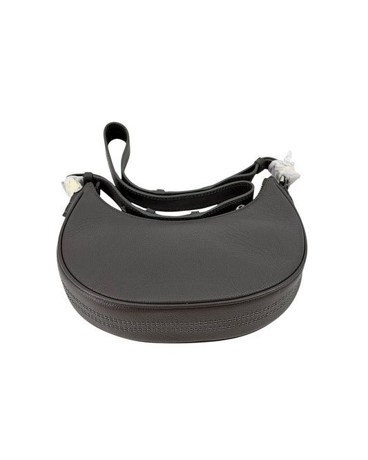 Zadig & Voltaire Moonvibe Grained Leather Half Moon Shoulder Bag Grey Road Wings