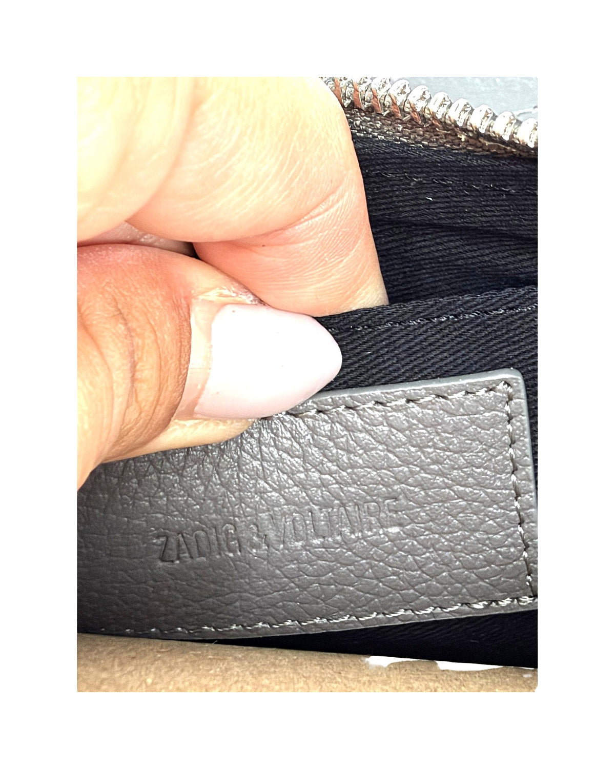 Zadig & Voltaire Moonvibe Grained Leather Half Moon Shoulder Bag Grey Road Wings