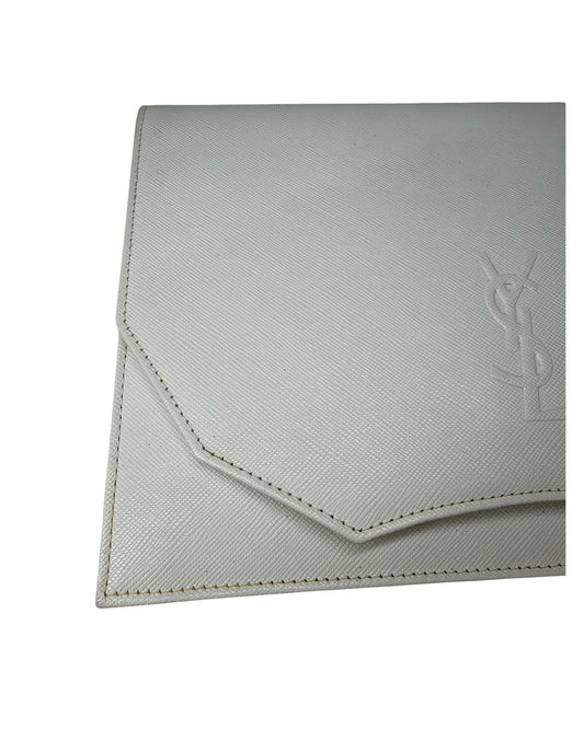 Yves Saint Laurent Vintage White Textured Leather Envelope Clutch YSL Logo