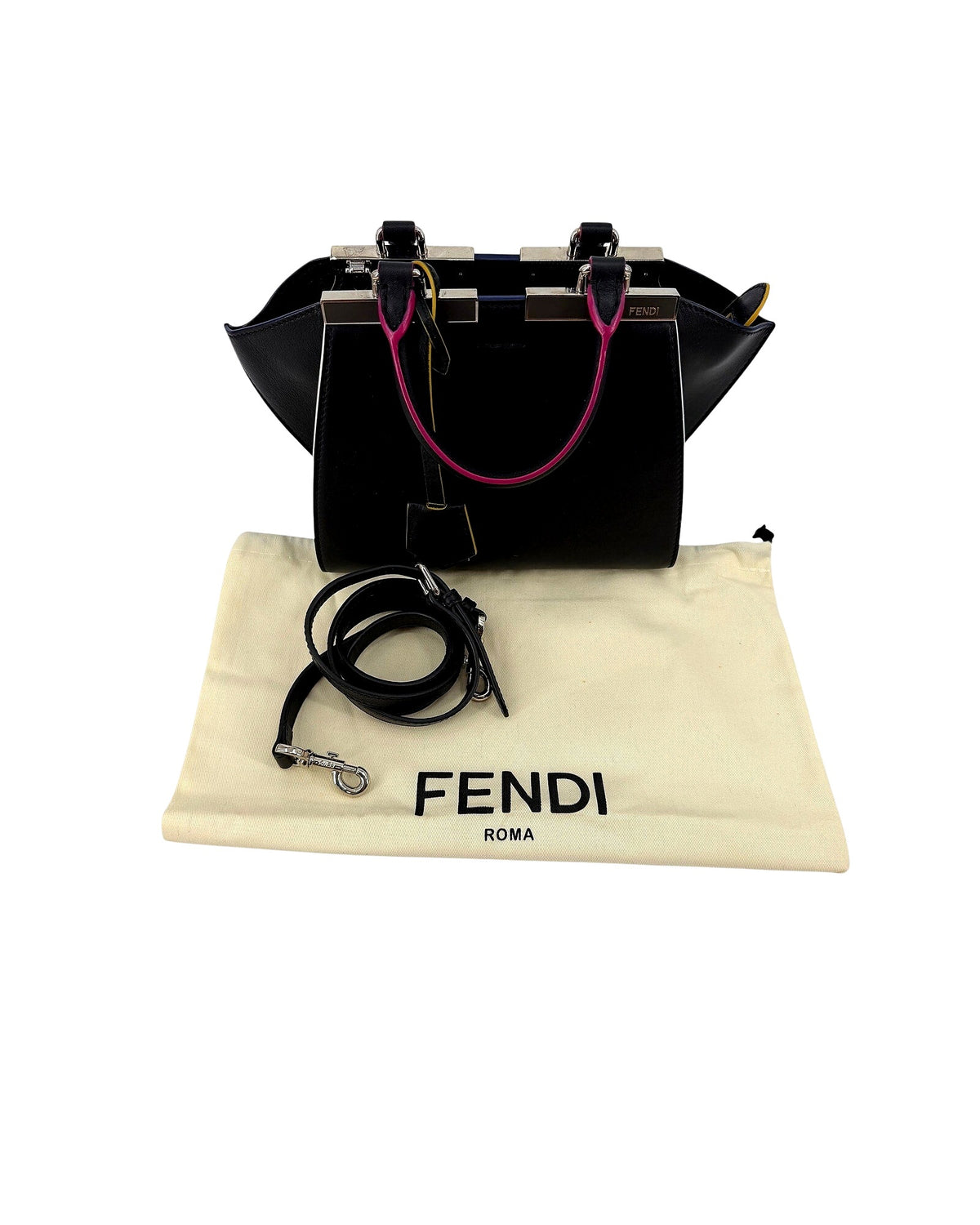 Fendi Mini 3Jours Tote Black Calfskin Multicolor Edge Pink Yellow Crossbody Bag