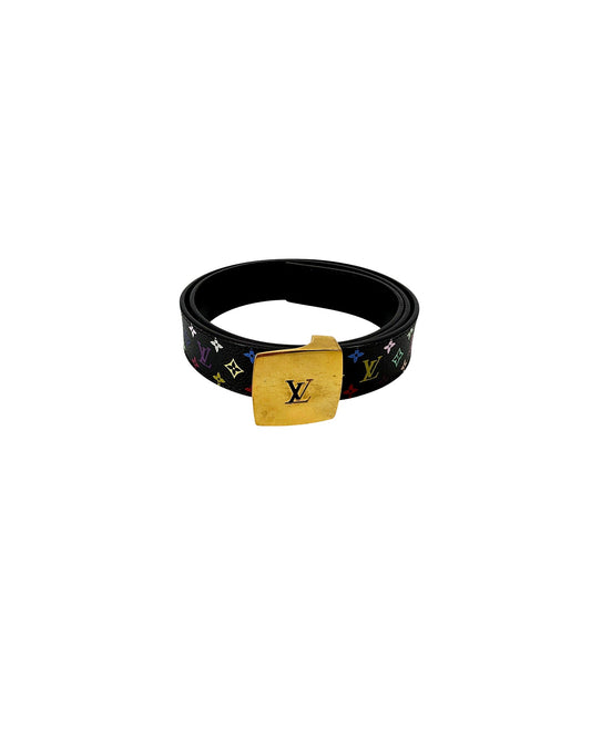 Louis Vuitton LV Cut Belt Monogram Multicolore Black Gold Square Buckle 85/34
