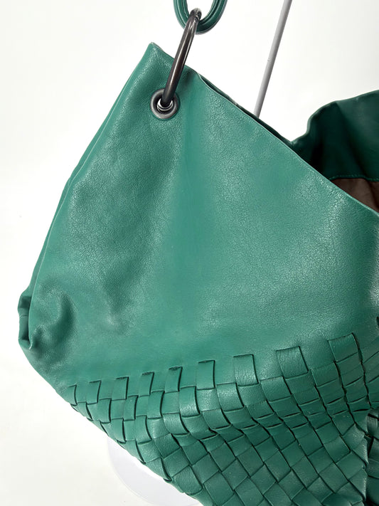 Bottega Veneta Aquilone Fortune Cookie Hobo Green Nappa Intrecciato Shoulder Bag