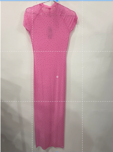 Skims Taffy Pink Mesh Rhinestone Swim Cover Up Maxi Dress Size Small
