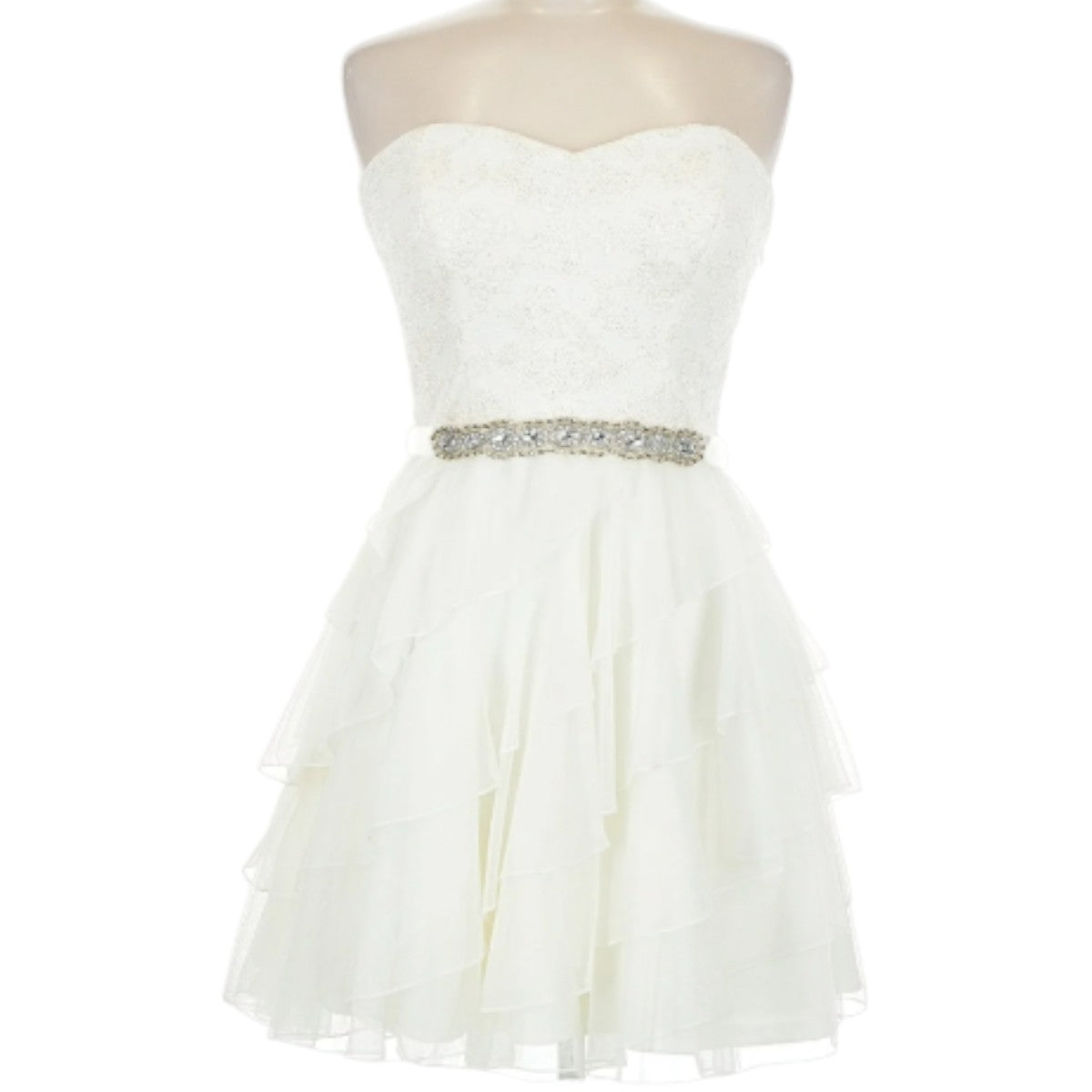 Love Reign White Lace Embroidered Rhinestone Studded Ruffle Tiered Dress