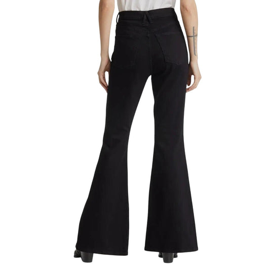 SLVRLAKE Black Cotton Denim Indiana High Rise Split Hem Flare Jeans Women's