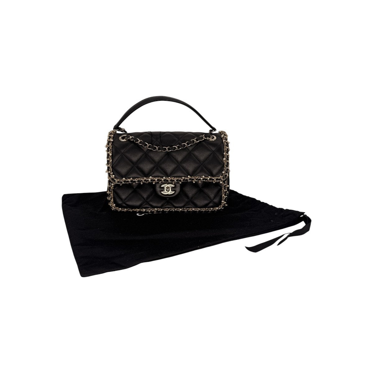 Chanel Leather Quilted CC Logo Pearl Chain Around Flap Shoulder Bag