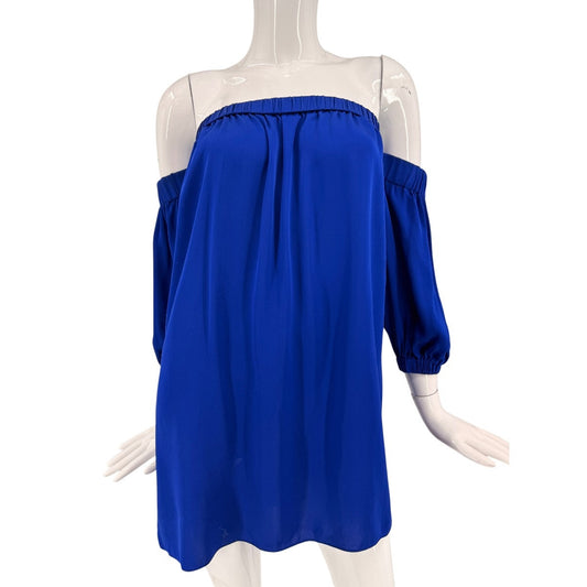 Milly Royal Blue Off-the-Shoulder Silk Mini Dress Blouson Sleeves Women's Size P