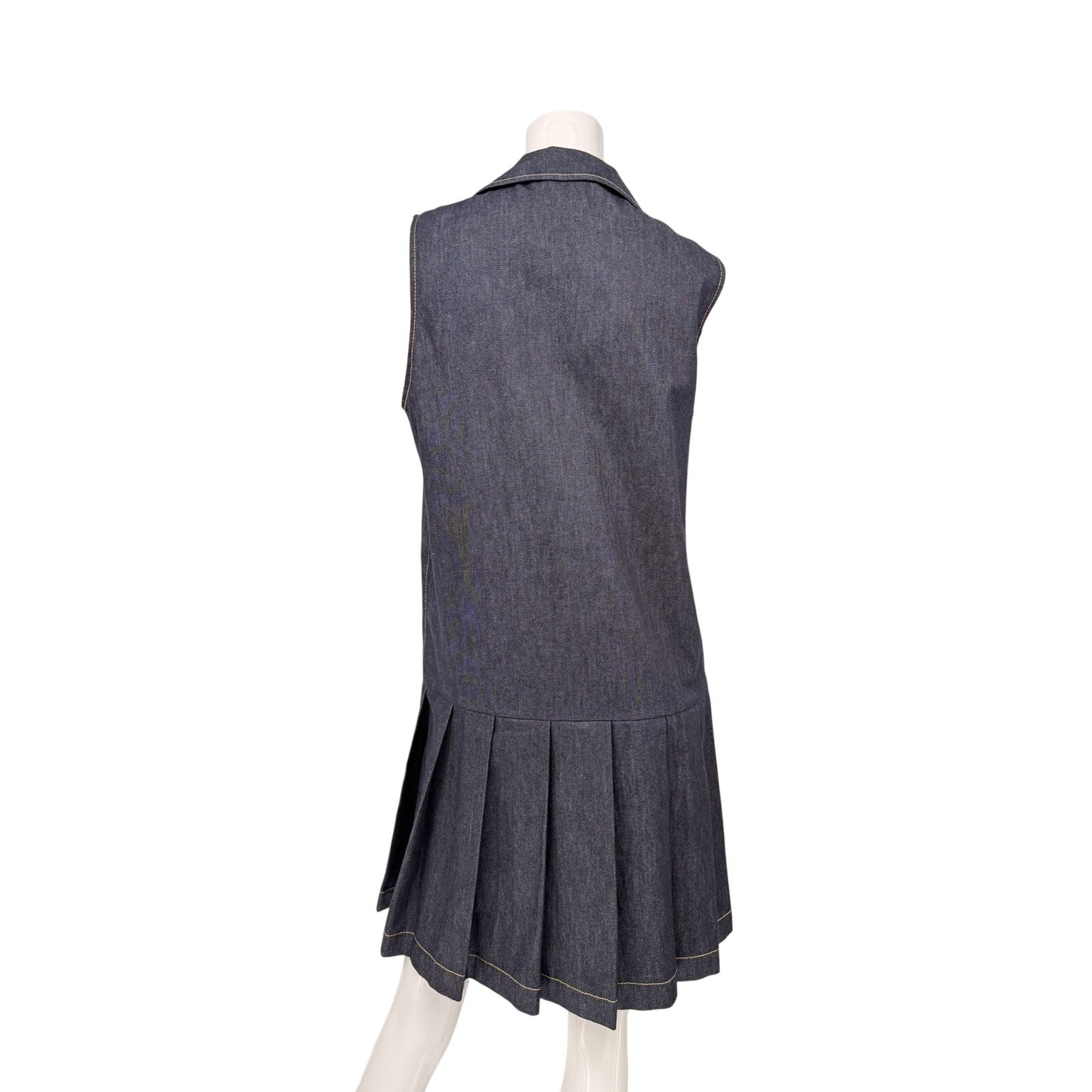Sandro Cotton Denim Button Accent Pleated Mini Dress