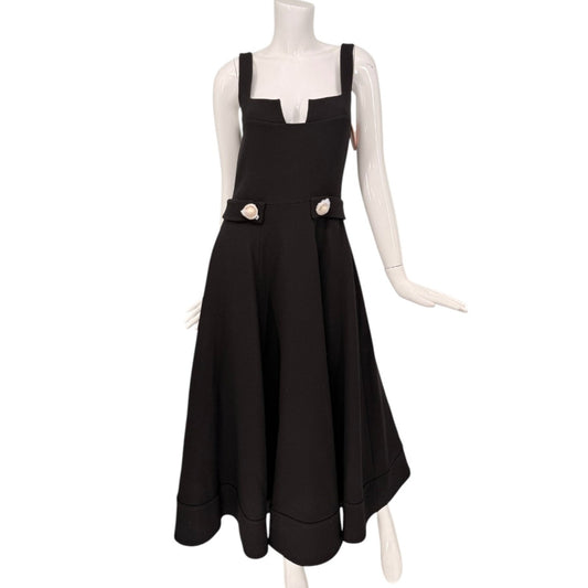 Alexis Fiore Wool Fit & Flare Designer Midi Dress Black Women's Size Medium
