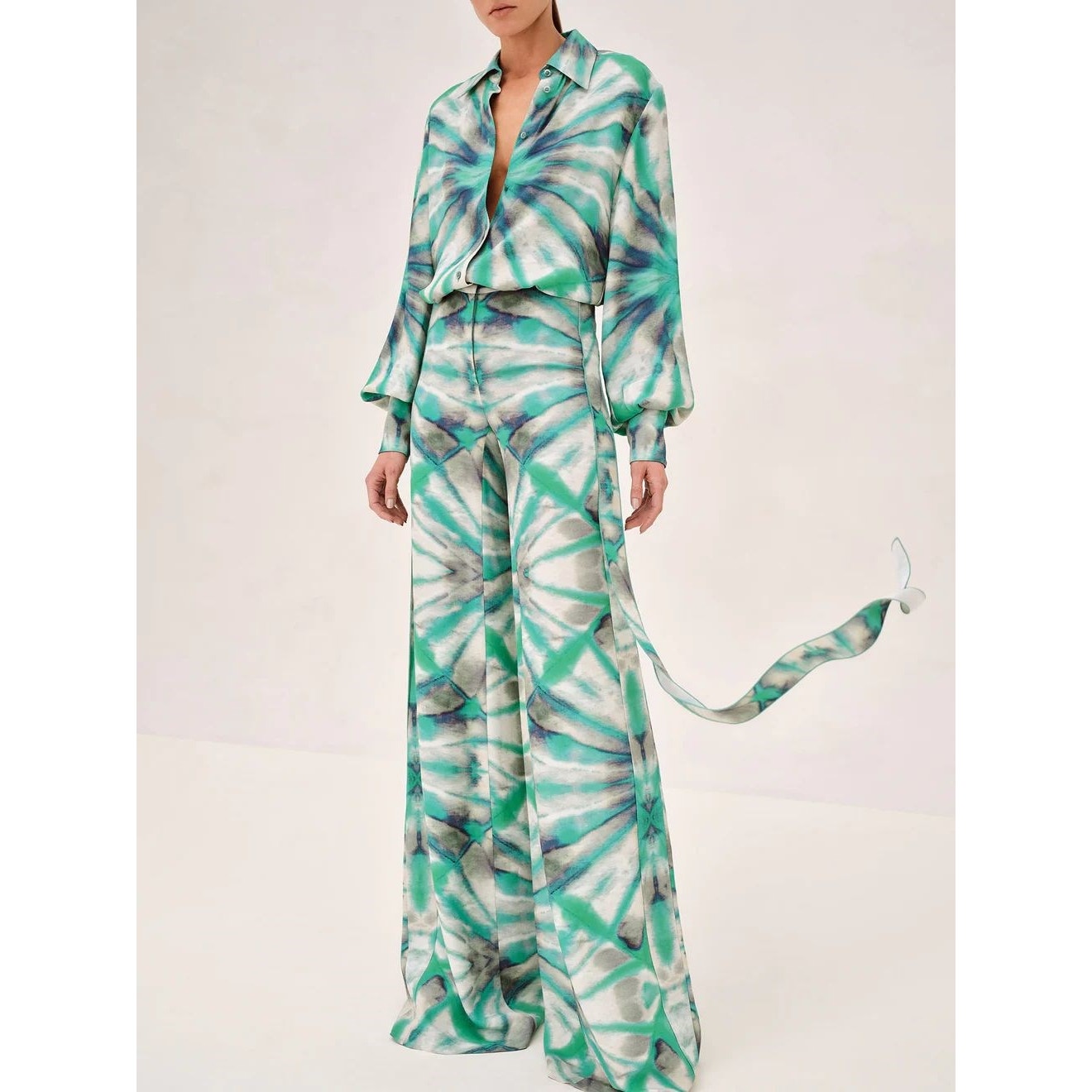 Alexis Tie Dye Eres Button-Up Top Wide Leg Andy Pants Green Kaleidoscope