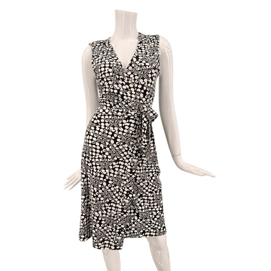 Diane von Furstenberg Yahzi Short Wrap Dress Black White Abstract Floral Size 8