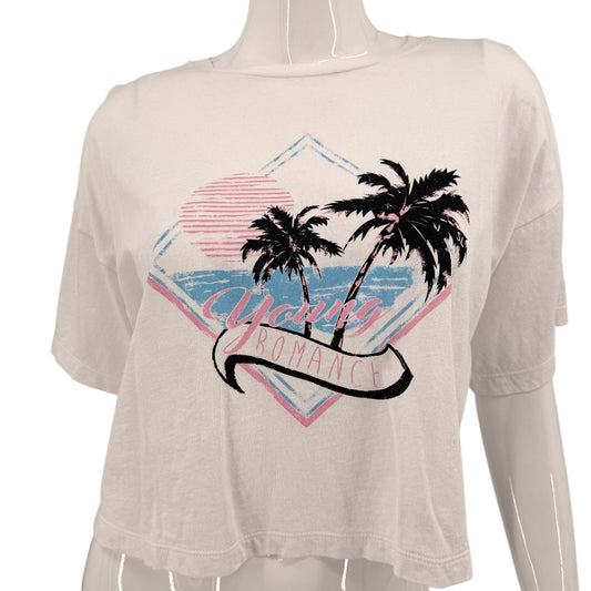 Saint Laurent White Young Romance Graphic Cropped T-Shirt Women's Size XS