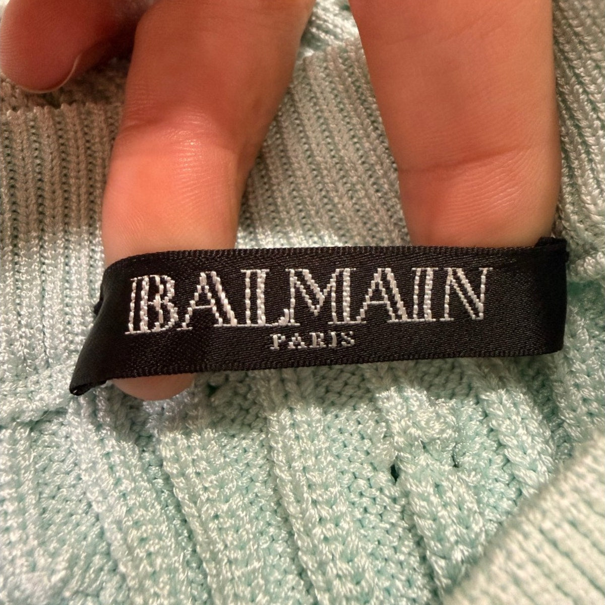 Balmain Button Embellished Ribbed Knit Cropped Tank Top Mint