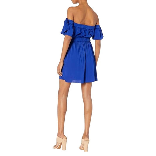 Milly Christy Stretch-Silk Off-the-Shoulder Mini Dress Cobalt Women's Size P