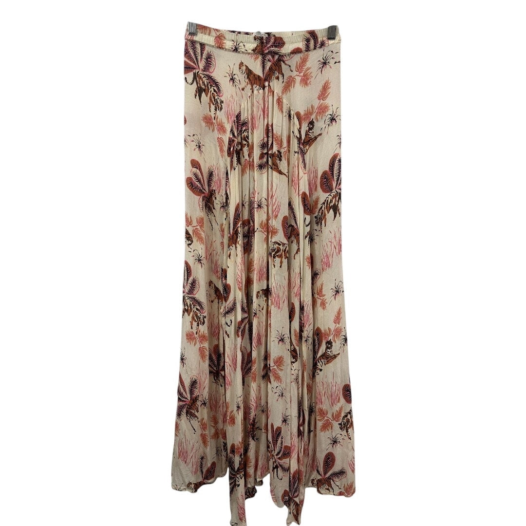 Poupette St Barth Ivory Satin Floral Print High Rise Wide Leg Dress Pants