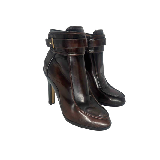 Salvatore Ferragamo Patent Leather Romy Belted Ankle Boots