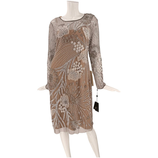 Adrianna Papell Beaded Floral Long Sleeve Sheath Dress