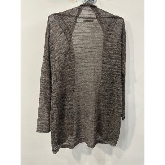 Mes Demoiselles Linen-Blend Metallic Knit Open Sweater Cardigan