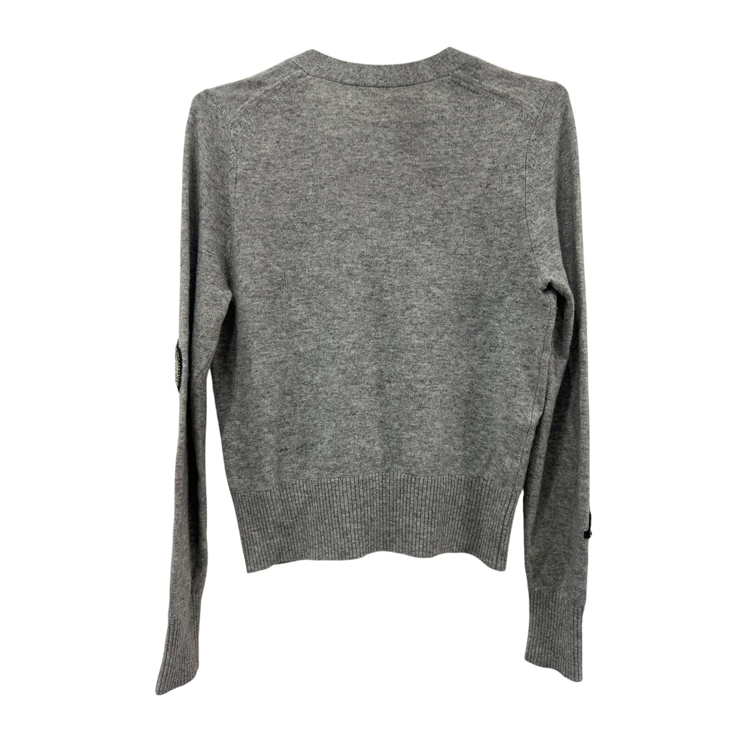 Cinq à Sept Wool V-Neck Graphic Embroidered Sweater Cardigan Gray Women's Size S