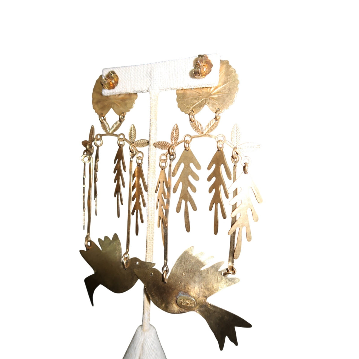 We Dream in Colour Bird's Eden Brass Bird Dangle Statement Earrings Gold Tone OS