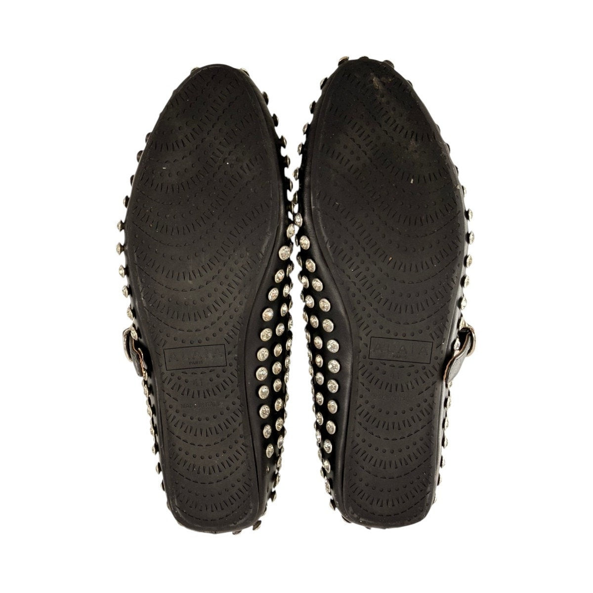 ALAÏA Black Leather Crystal Embellished Mary Jane Ballet Flats