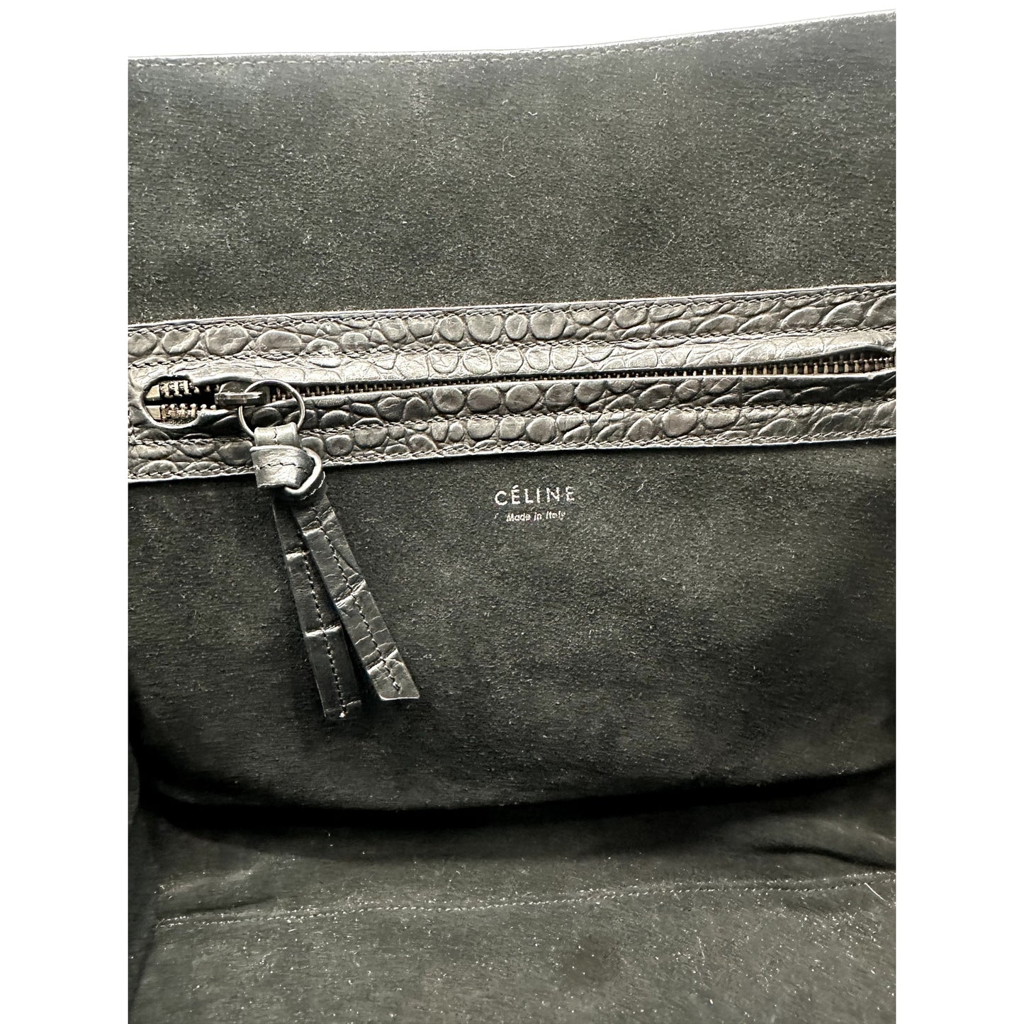 Celine Leather Croc Embossed Phantom Luggage Tote Bag