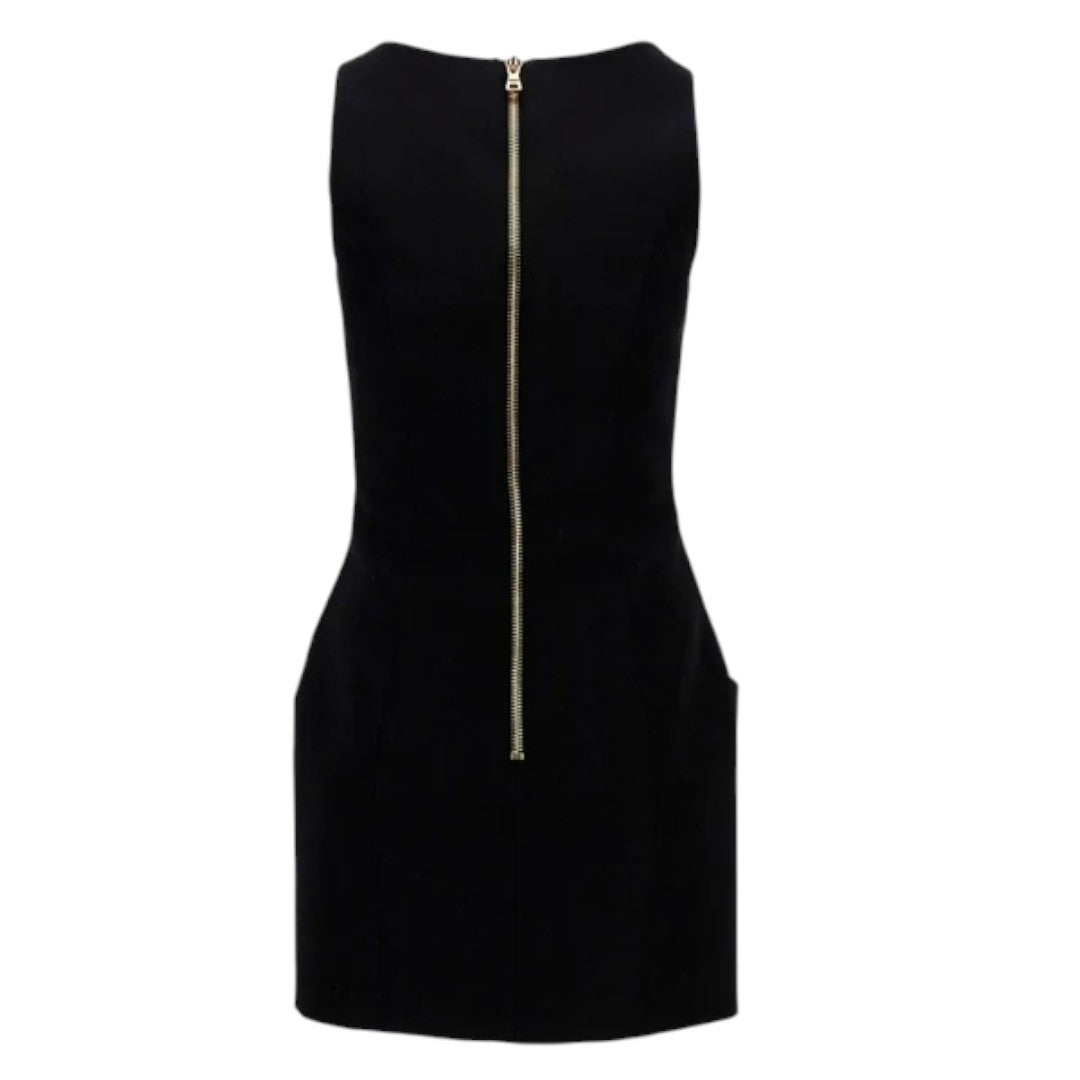 Balmain Black Wool Button Accent Square-Neck Sleeveless Mini Dress