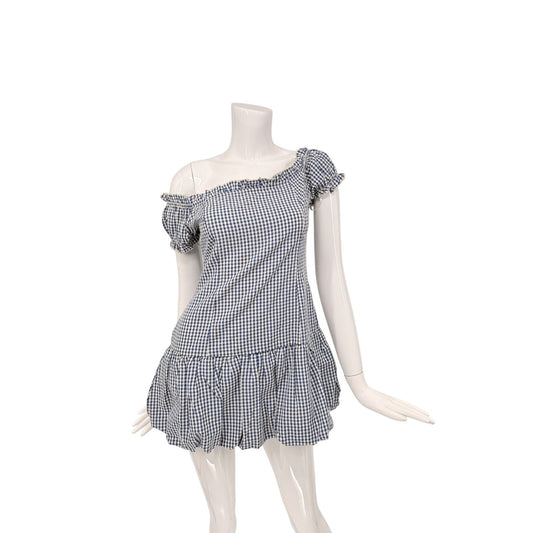 Edikted Cotton Blend Gingham Off Shoulder Bubble Mini Dress