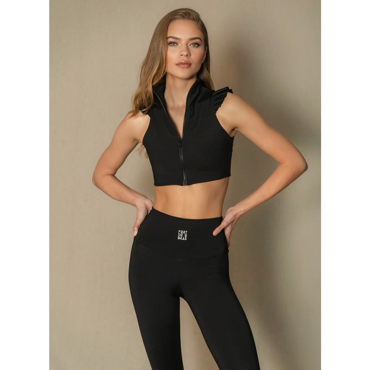 Port de Bras Mila Ruffle Front Zip Active Crop Top