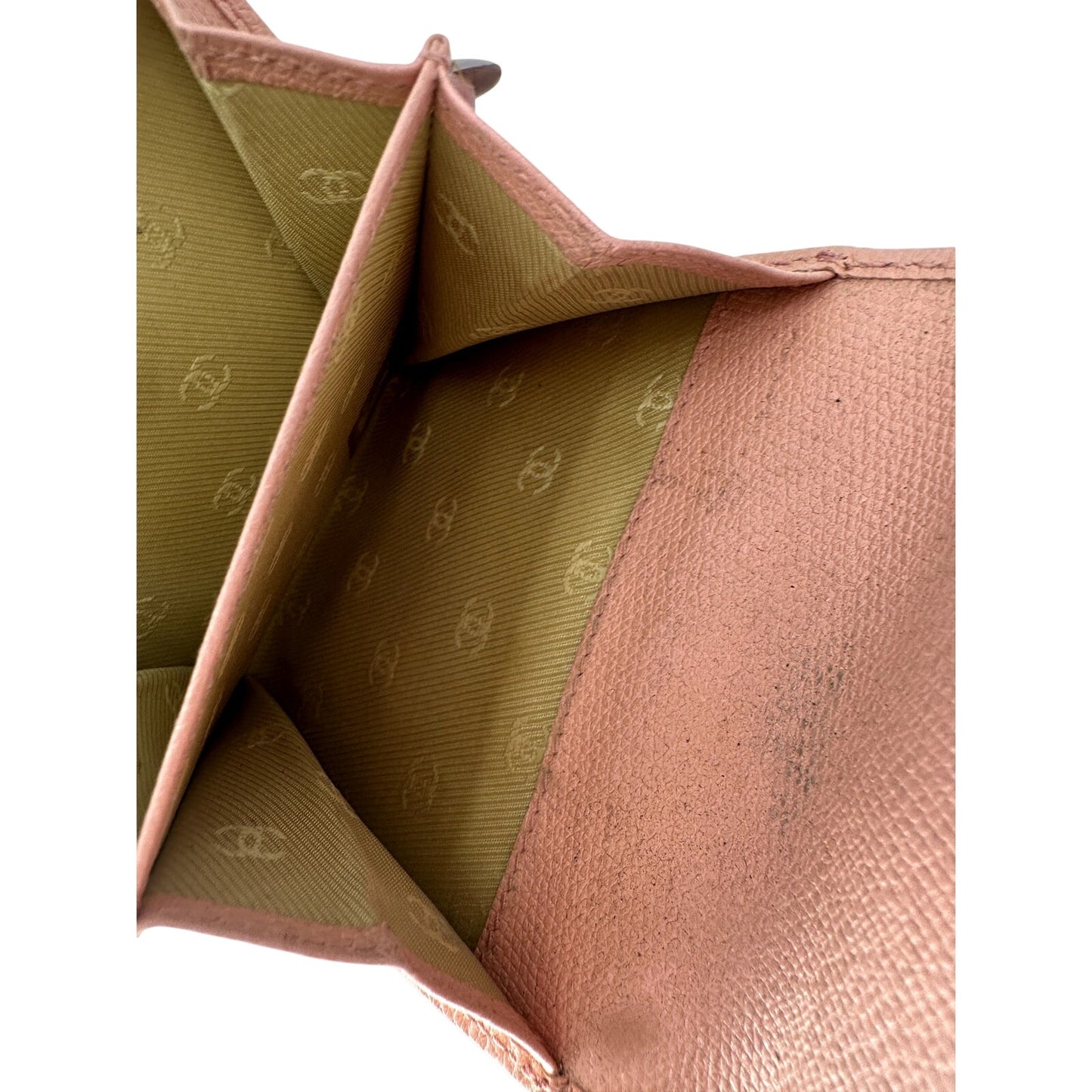 Chanel Blush Pink CC Logo Grained Calfskin Vintage Trifold Women Compact Wallet