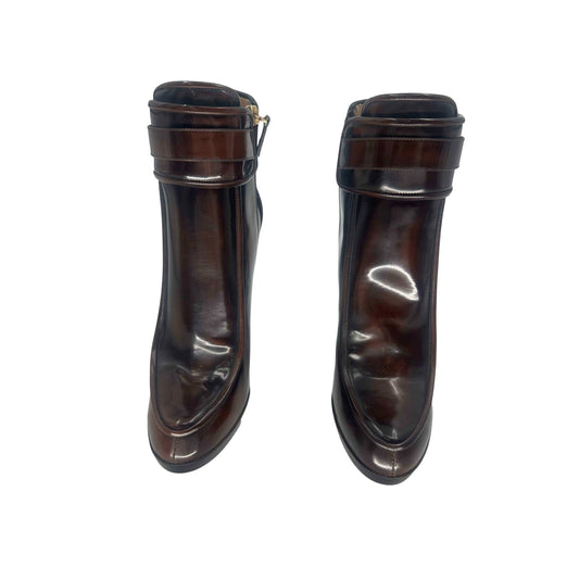 Salvatore Ferragamo Patent Leather Romy Belted Ankle Boots