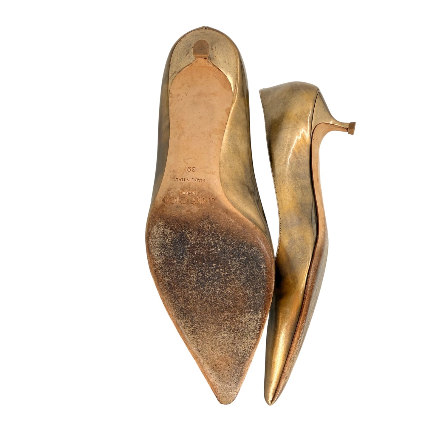 Jimmy Choo Leather Metallic Aza Pointed Toe Pumps