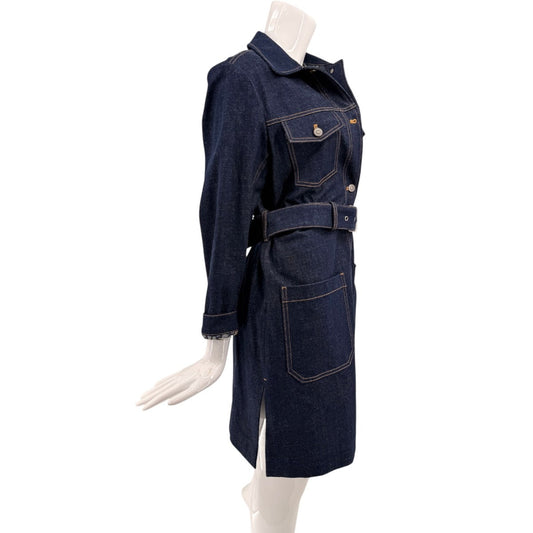 Christian Dior Cotton Denim Button Up Belted Trench Coat