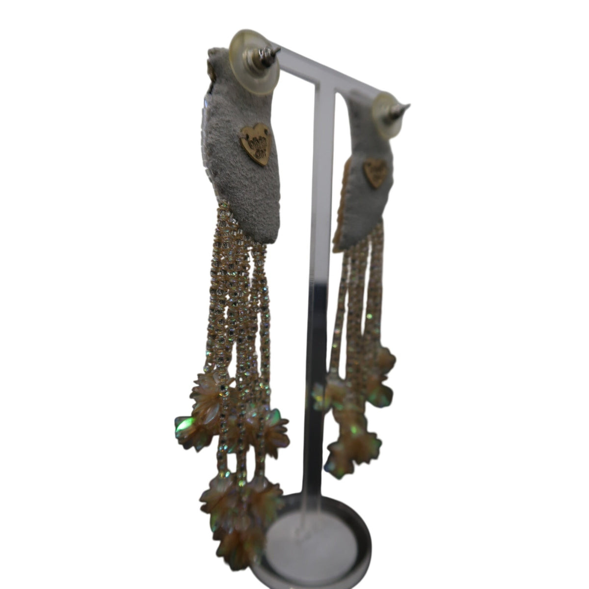 Olivia Dar White Peacock Beaded Earrings Hand Embroidered Statement