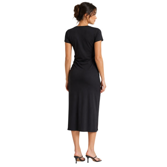 Theory Jilaena Ribbed Viscose Side Ruched Shirt Midi Dress
