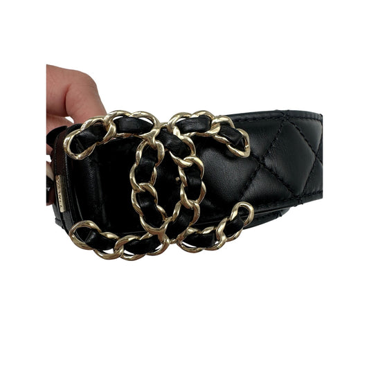 Chanel Leather Quilted CC Chain Buckle Belt Black