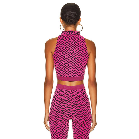 Versace La Greca Jacquard Mock Neck Crop Top